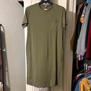 Olive Green T-Shirt Dress with Pocket